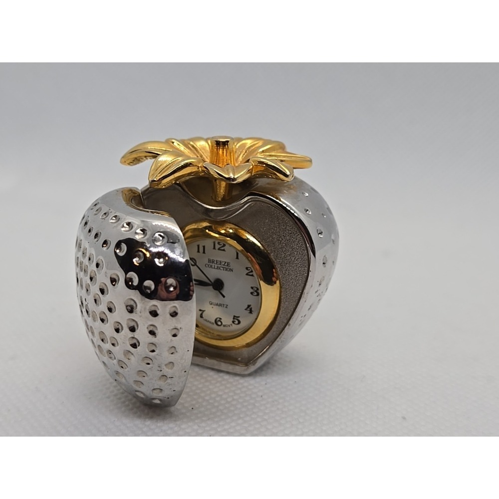 Silver Gold Tone Strawberry Vintage Mini Desk Clock Breeze Collection